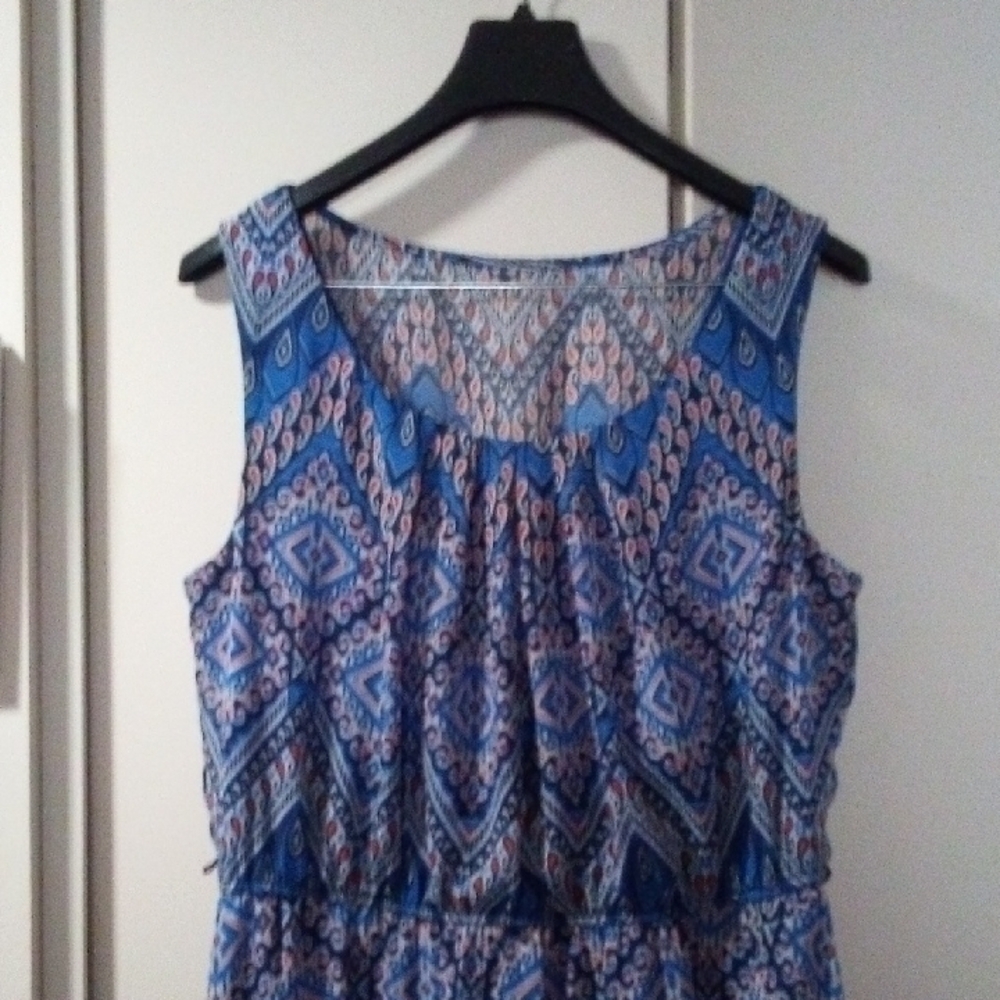 Blue Patterned Sleeveless Dress